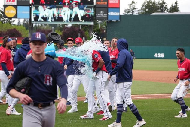 Tacoma Rainiers celebrate a walk-off win
