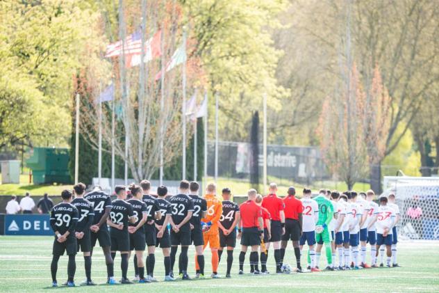 Tacoma Defiance line up for the National Anthem