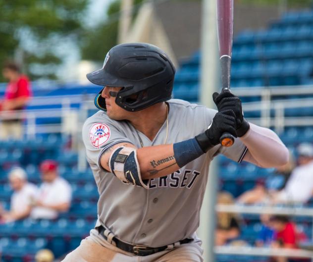 Elijah Dunham of the Somerset Patriots at bat