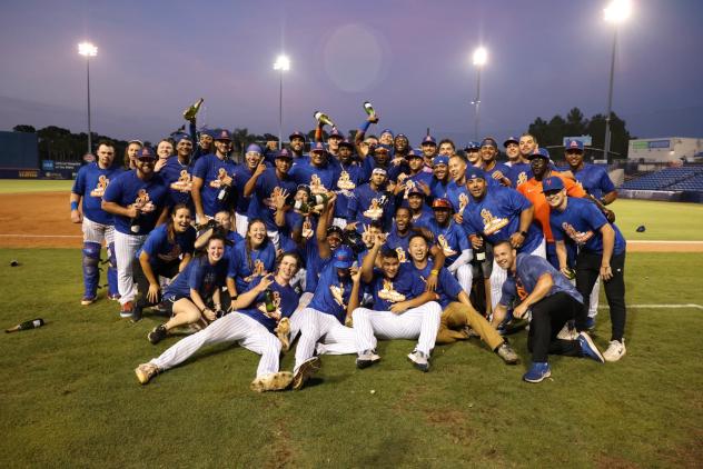 St. Lucie Mets celebrate the Florida State League East Division first half title.