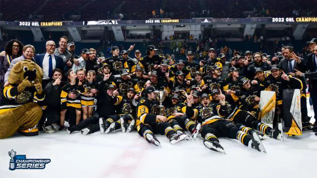 Hamilton Bulldogs celebrate as OHL Champions