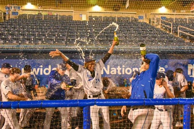 Pensacola Blue Wahoos celebrate the First Half Southern League Title