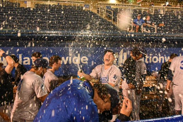 Pensacola Blue Wahoos celebrate the First Half Southern League Title