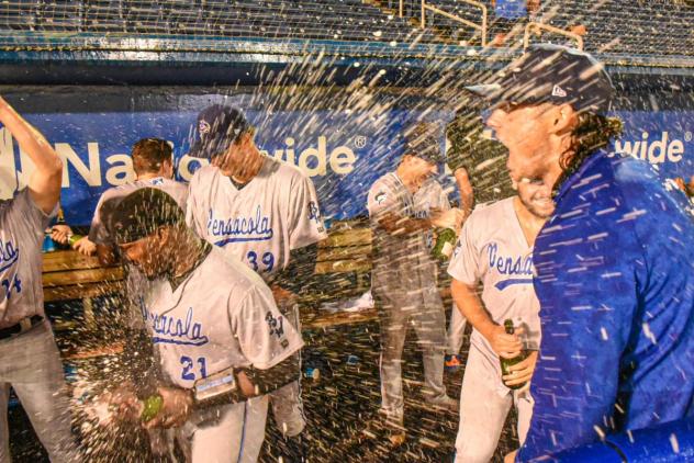 Pensacola Blue Wahoos celebrate the First Half Southern League Title