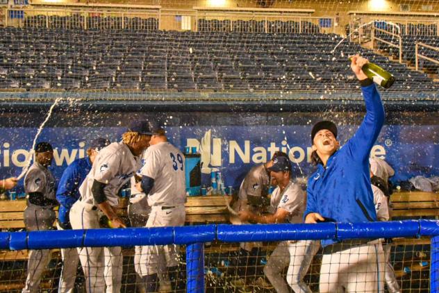 Pensacola Blue Wahoos celebrate the First Half Southern League Title