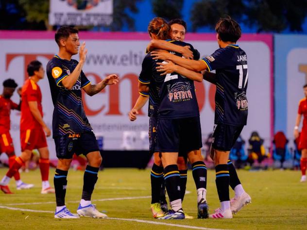 Las Vegas Lights FC celebrates a goal against Phoenix Rising FC