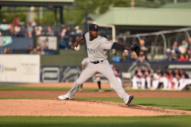 Domingo Germán pitching for the Somerset Patriots
