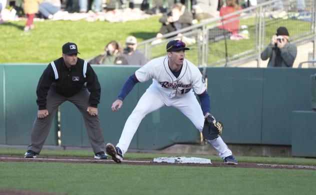 Zach Green of the Tacoma Rainiers prepares to make a play