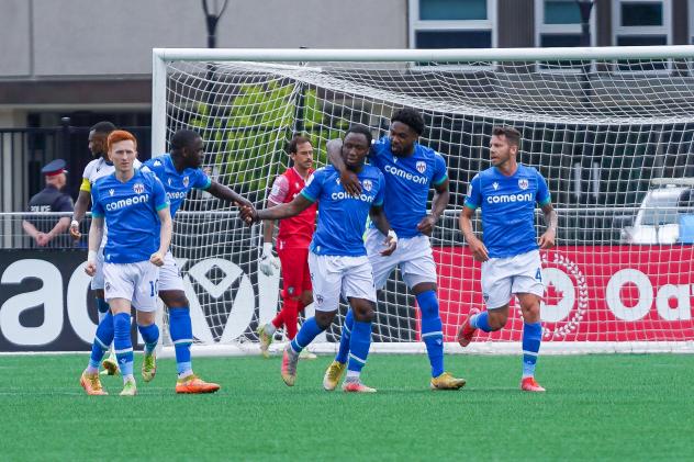 Atlético Ottawa react after a goal against York United
