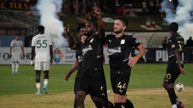 FC Tulsa react after a goal