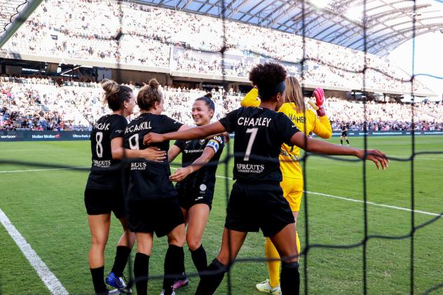 Angel City celebrates against the Chicago Red Stars