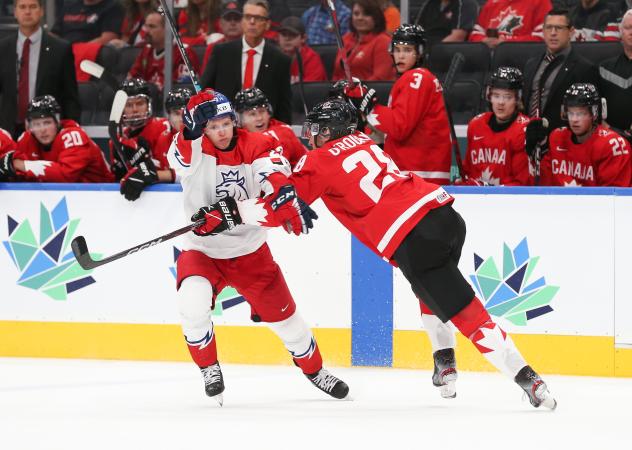 Kelowna Rockets forward Gabriel Szturc with Team Czechia