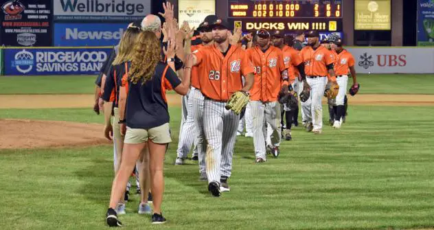 Long Island Ducks exchange high fives