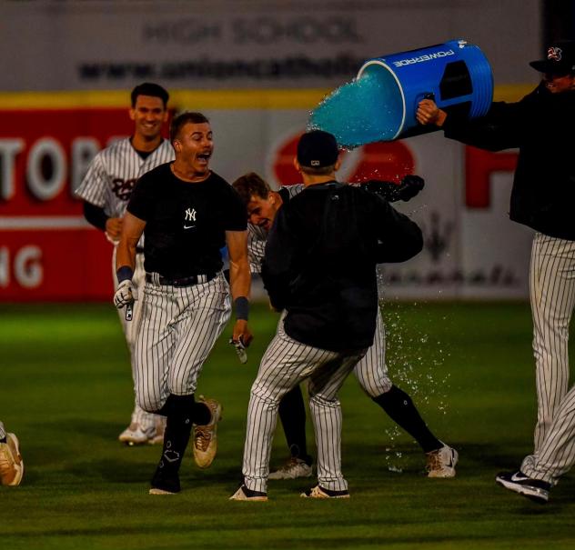 Somerset Patriots' Brandon Lockridge celebrates win