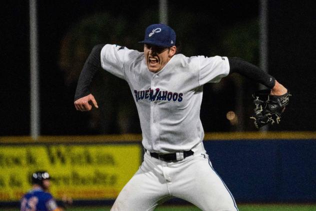 Pensacola Blue Wahoos celebrate a comeback win