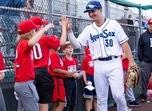 Everett AquaSox' Trent Tingelstad meeting fans