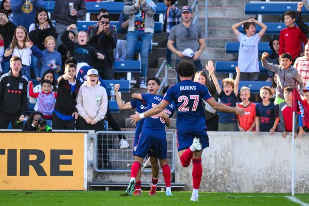 Chicago Fire FC celebrates Alex Monis' goal against the New England Revolution