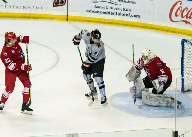 Rapid City Rush forward Brett Gravelle takes a shot against the Allen Americans