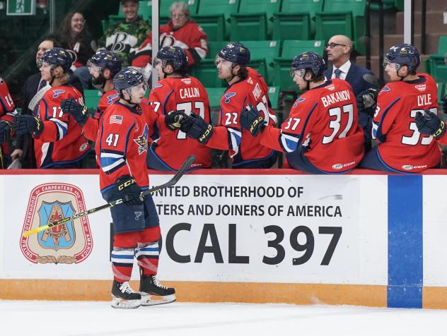 Springfield Thunderbirds' Will Bitten congratulates the team