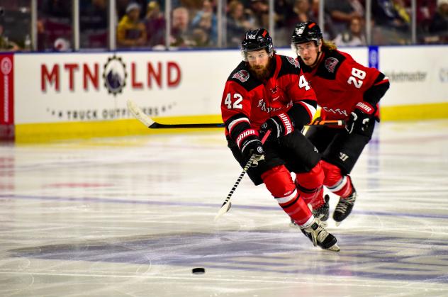 Rapid City Rush's Alex Aleardi and Lucas Feuk in action