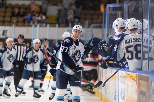 Milwaukee Admirals' Mark Jankowski congratulates teammates