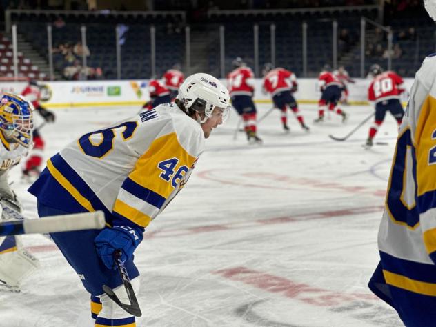 Smyth Rebman of the Saskatoon Blades ready for action
