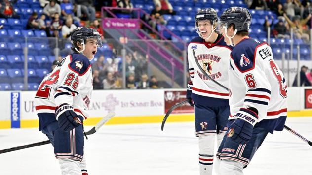Johnstown Tomahawks react after a goal