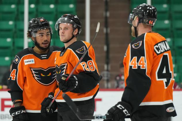 Lehigh Valley Phantoms' Adam Brooks, Olle Lycksell and Kevin Connauton on game day