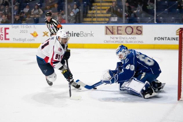 Springfield Thunderbirds right wing Martin Frk shoots against the Syracuse Crunch
