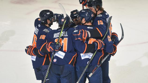 Greenville Swamp Rabbits celebrate a goal