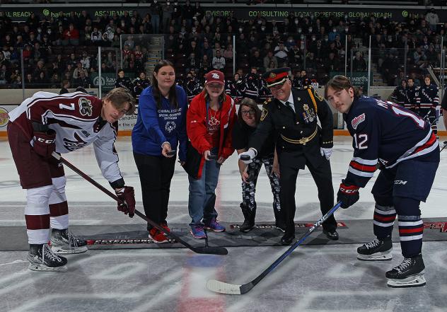Peterborough Petes' Shawn Spearing and Oshawa Generals' Lleyton Moore on game day