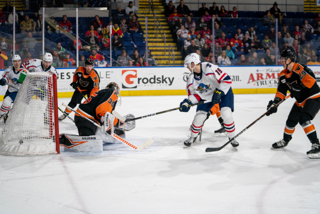 Springfield Thunderbirds right wing Anthony Angello scores against the Lehigh Valley Phantoms