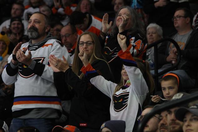 Lehigh Valley Phantoms fans cheer on the team