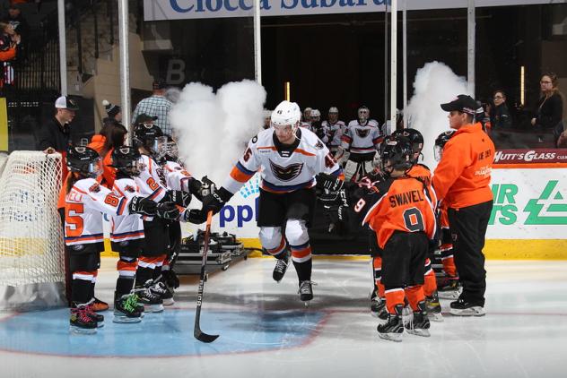 Lehigh Valley Phantoms defenseman Cam York enters the ice