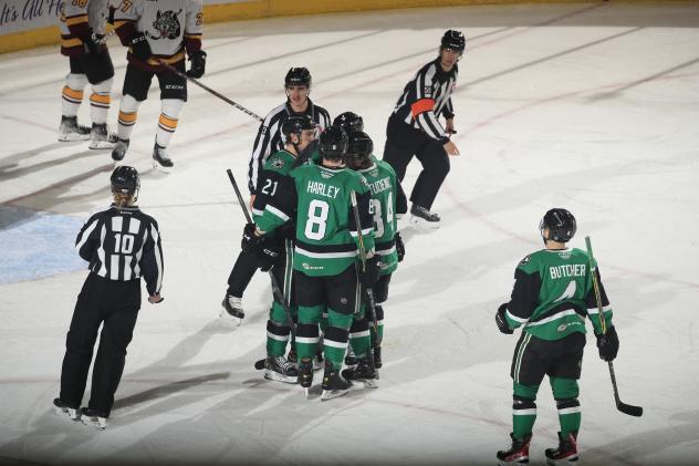 Texas Stars' Thomas Harley, Oskar Back, Marian Studenic And Will Butcher On The Ice