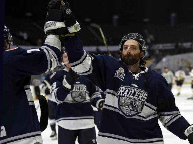Worcester Railers celebrate a goal