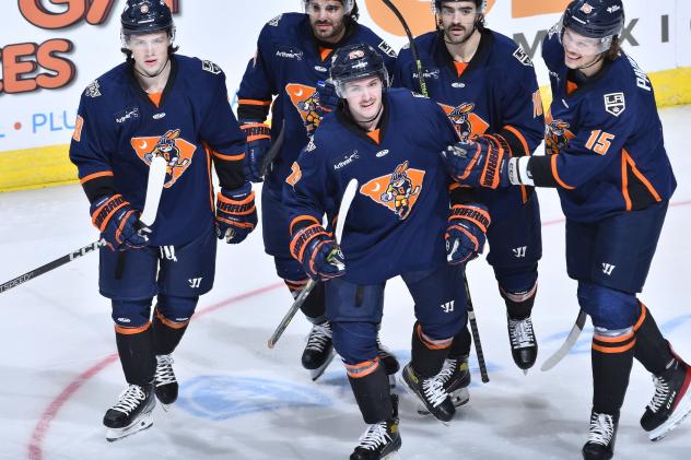 Greenville Swamp Rabbits celebrate a goal