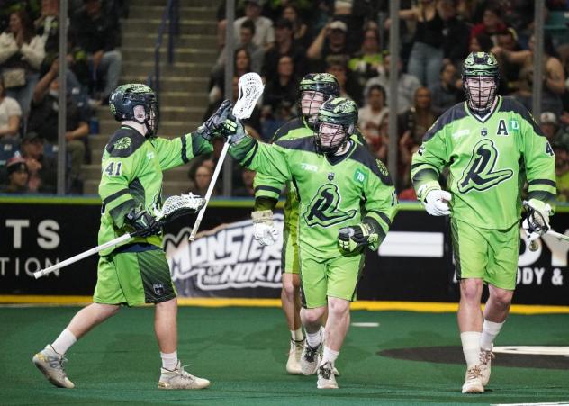 Saskatchewan Rush celebrate a goal