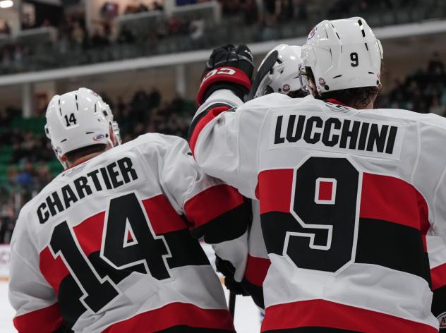 Belleville Senators' Jake Lucchini And Rourke Chartier Celebrate Victory Over Syracuse