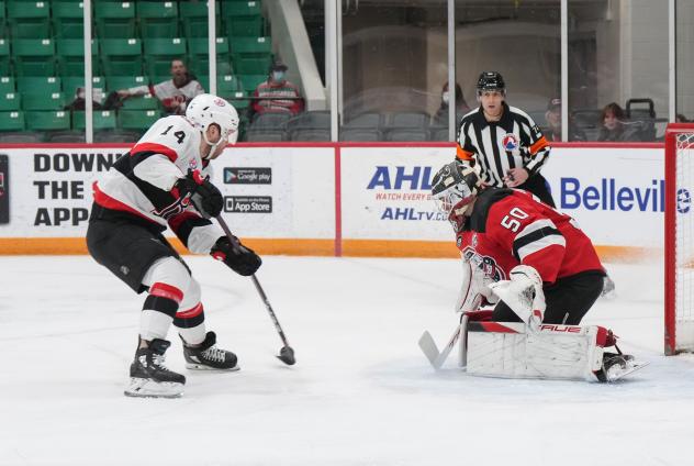 Belleville Senators' Rourke Chartier Versus Utica Comets' Nico Daws