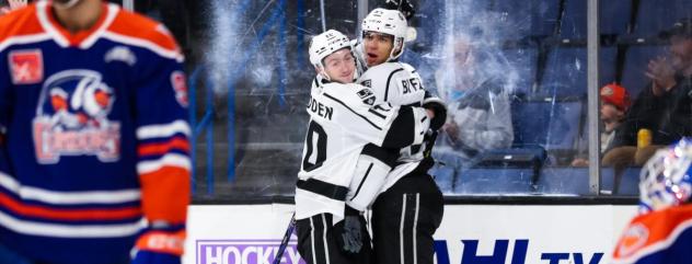 Ontario Reign's Tyler Madden And Quinton Byfield Celebrate Win