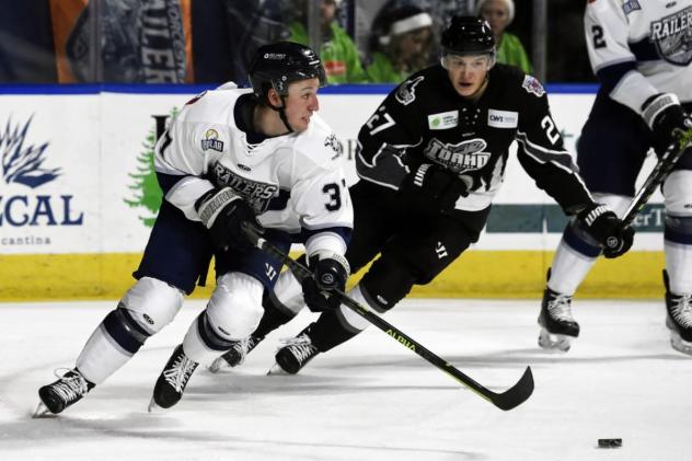 Worcester Railers' Reece Newkirk And Idaho Steelheads' Sean Josling In Action