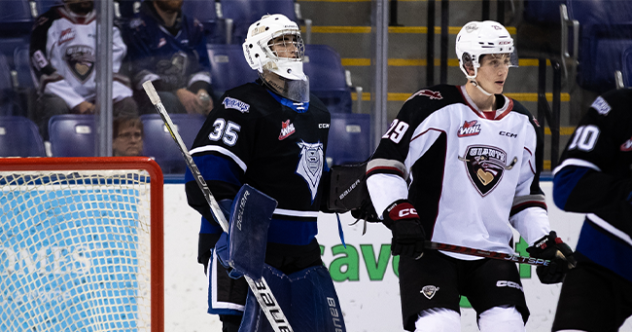 Victoria Royals' Nicholas Cristiano and Vancouver Giants' Samuel Honzek on game day