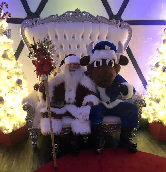 Durham Bulls mascot Wool E Bull with Santa