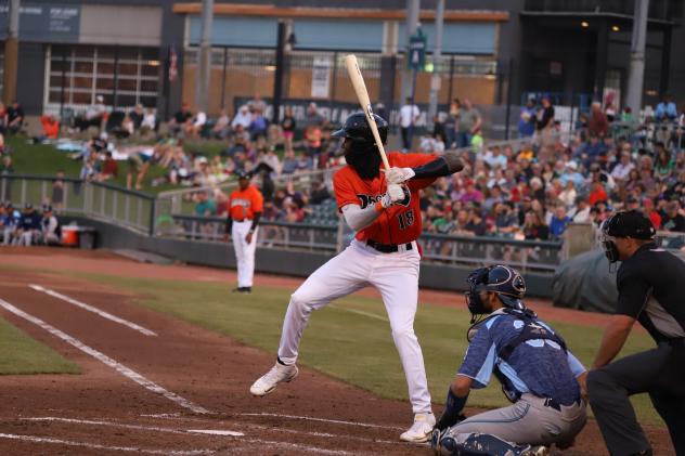 Elly De La Cruz at bat for the Dayton Dragons