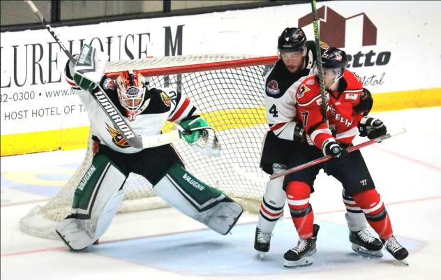 Wheeling Nailers' Davis Bunz Battles Indy Fuel's Jack Van Boekel
