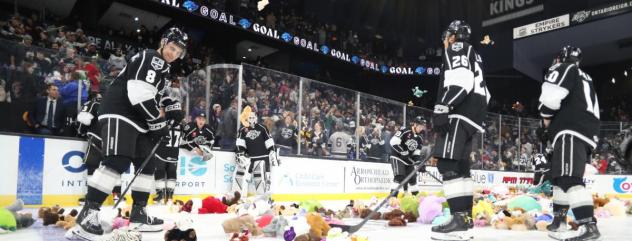 Ontario Reign's Martin Chromiak and Andre Lee on Teddy Bear Toss Night