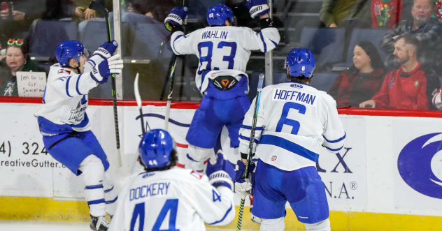 Wichita Thunder react after a goal