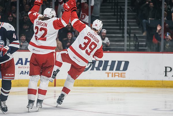 Chase Pearson and Alex Chiasson of the Grand Rapids Griffins