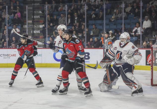 Kelowna Rockets centre Nolan Flamand vs. the Kamloops Blazers